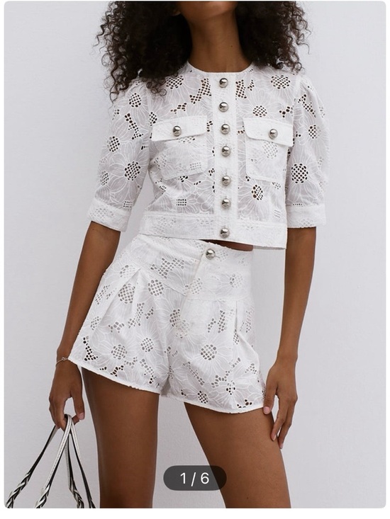 Commense Pants - Commense White Eyelet High-Waist Shorts